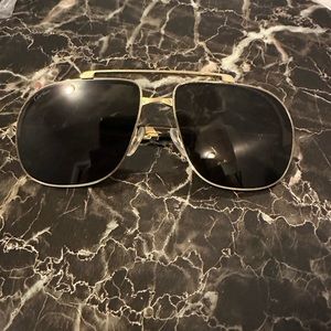 Cartier Mens Metal Double-Bridge Aviator Sunglasses